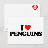 CARTE POSTALE J'AIME LES PENGUINS (Devant / Derrière)