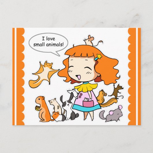 Carte Postale J'aime les petits animaux (Devant)