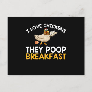 Carte Postale J'Aime Les Poulets Ils Poop Petit Déjeuner Drôle P