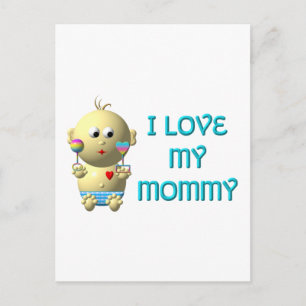 Carte Postale J'aime ma maman Bouncing Baby avec le coeur et les