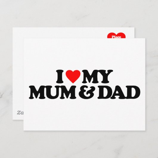 CARTE POSTALE J'AIME MA MÈRE ET MON PÈRE (Devant / Derrière)