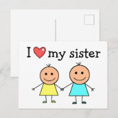 Carte Postale J'aime ma soeur (Devant / Derrière)