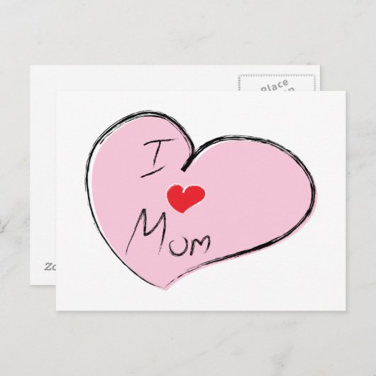 Carte Postale J'aime maman (Devant / Derrière)