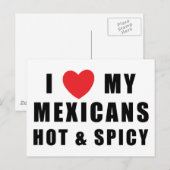 Carte Postale J'aime mes Mexicains chaud et épicé (Devant / Derrière)