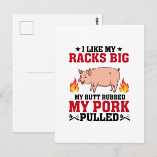 Carte Postale J'aime Mes Racks Gros BBQ, Citation Porc Fessier