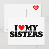 CARTE POSTALE J'AIME MES SOEURS (Devant / Derrière)
