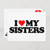 CARTE POSTALE J'AIME MES SOEURS (Devant / Derrière)