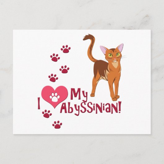 Carte Postale J'Aime Mon Abyssinais ! (Devant)