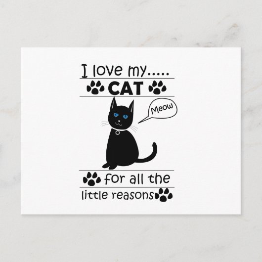 Carte Postale J'aime mon chat Black Cat (Devant)
