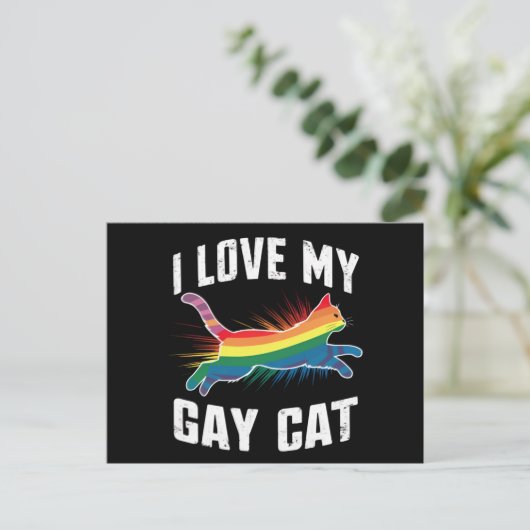 Carte Postale J'Aime Mon Chat Gay Funny Rainbow Pride Lgbt (Debout devant)