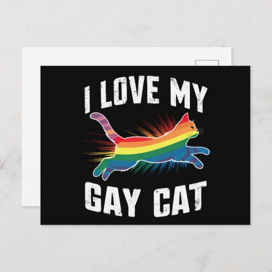 Carte Postale J'Aime Mon Chat Gay Funny Rainbow Pride Lgbt (Devant / Derrière)