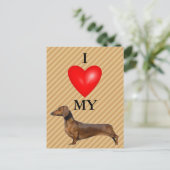 Carte Postale J'Aime Mon Coeur Rouge Dachshund (Debout devant)