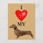 Carte Postale J'Aime Mon Coeur Rouge Dachshund (Devant)