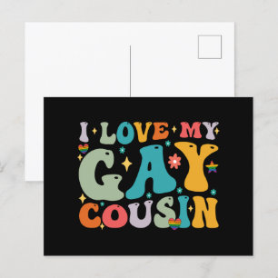 Carte Postale J'aime mon cousin gay Groovy Rainbow Fierté LGBT