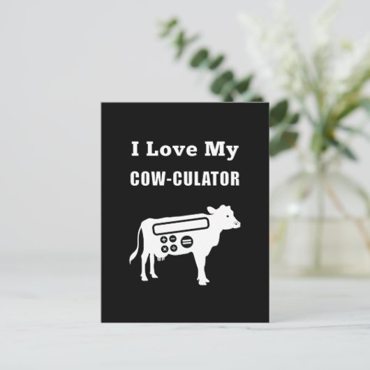 Carte Postale J'Aime Mon Cow-culator Funny Math Calculator Pun (Debout devant)