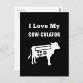 Carte Postale J'Aime Mon Cow-culator Funny Math Calculator Pun (Devant / Derrière)
