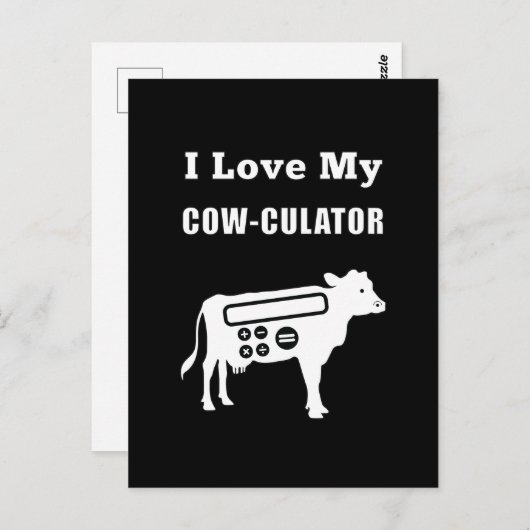 Carte Postale J'Aime Mon Cow-culator Funny Math Calculator Pun (Devant / Derrière)