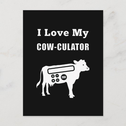 Carte Postale J'Aime Mon Cow-culator Funny Math Calculator Pun (Devant)