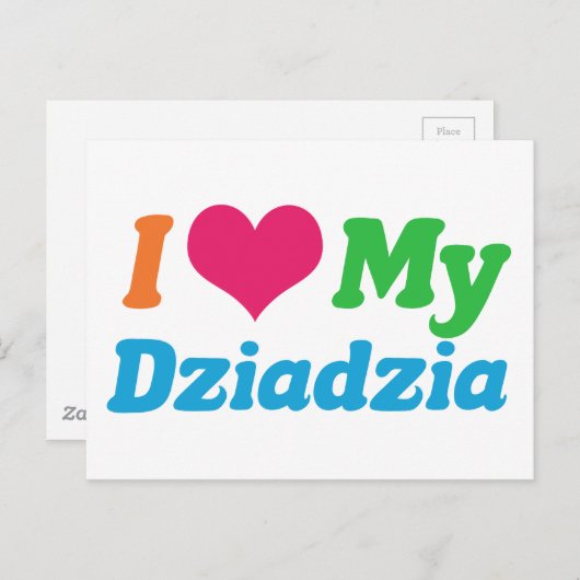 Carte Postale J'Aime Mon Dziadzia (Devant / Derrière)