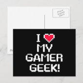 Carte Postale J'aime mon Geek gamer (Devant / Derrière)