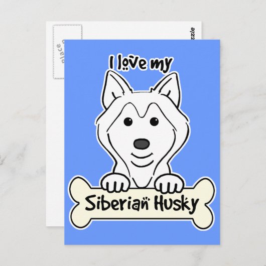 Carte Postale J'Aime Mon Husky Sibérien (Devant / Derrière)