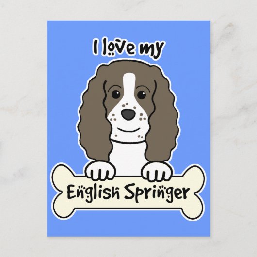 Carte Postale J'Aime Mon Springer Anglais (Devant)