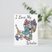 Carte postale J'aime mon Westie (Debout devant)