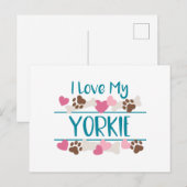 Carte Postale J'Aime Mon Yorkie (Devant / Derrière)
