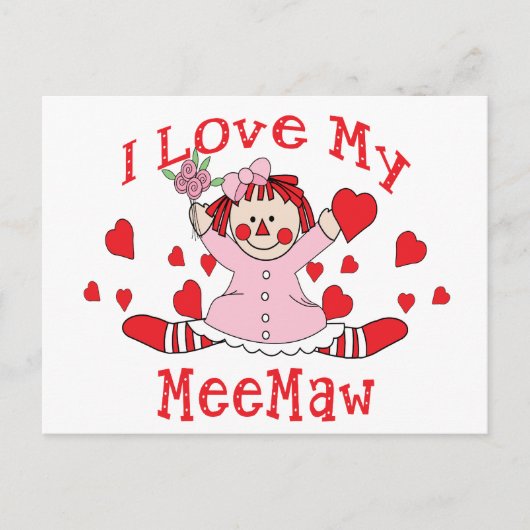 Carte Postale J'aime My MeeMaw Rag Doll & Hearts (Devant)