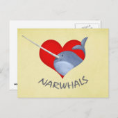 Carte Postale J'aime Narwhals (Devant / Derrière)