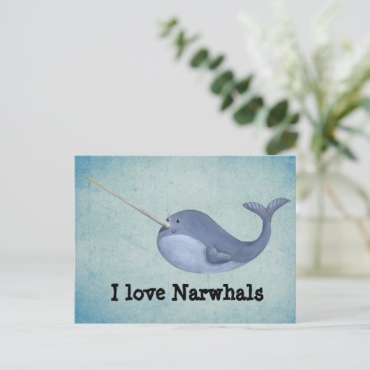 Carte Postale J'aime Narwhals (Debout devant)