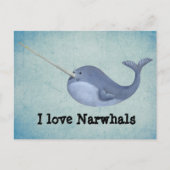 Carte Postale J'aime Narwhals (Devant)