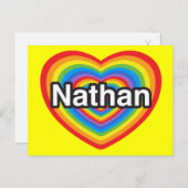 Carte Postale J'aime Nathan. Je t'aime Nathan. Cœur (Devant / Derrière)