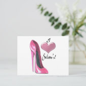 Carte Postale J'aime Pink High Heel Stiletto Chaussure Art (Debout devant)