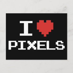 Carte Postale J'aime pixels pixellisé coeur rétro 8bit gamer
