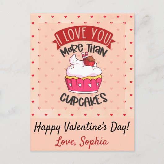 Carte Postale J'aime plus que les cupcakes (Devant)