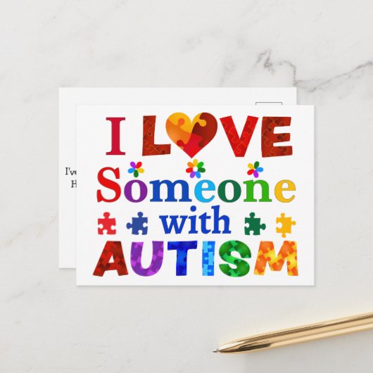 Carte Postale J'aime quelqu'un avec AUTISM (Devant/Arrière en situation)