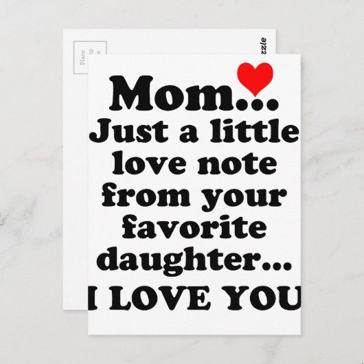 Carte Postale j'aime ta mère (Devant / Derrière)