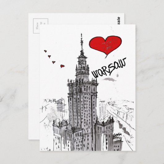 Carte Postale J'aime Varsovie (Devant / Derrière)