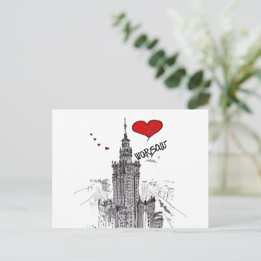 Carte Postale J'aime Varsovie (Debout devant)