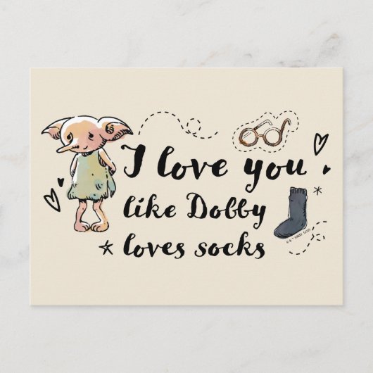 Carte Postale J'aime You Like Dobby Aime Les Chaussettes (Devant)