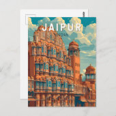 Carte Postale Jaipur Inde Illustration Voyage Art Vintage (Devant / Derrière)