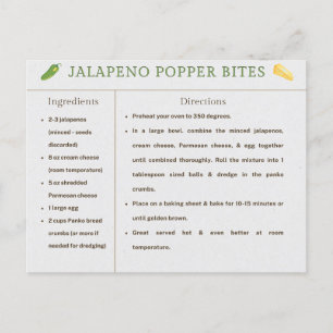 Carte Postale Jalapeno Popper mord Thanksgiving Recette Card