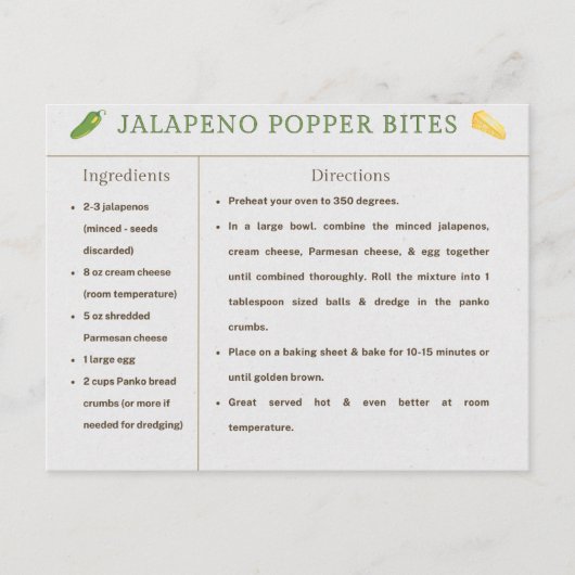 Carte Postale Jalapeno Popper mord Thanksgiving Recette Card (Devant)