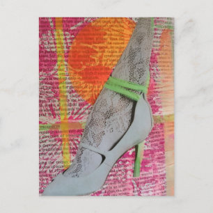Carte Postale Jambe en dentelle et talons hauts Collage de média