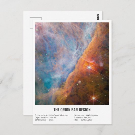 Carte Postale James Webb Orion Constellation Bar (image NIRCam) (Devant / Derrière)