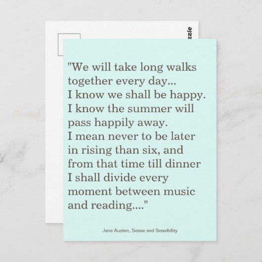 Carte Postale Jane Austen, Citation de lecture et d'écriture (Devant / Derrière)