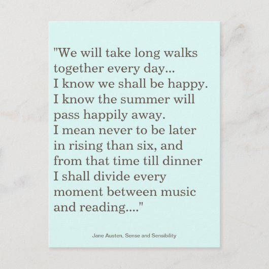 Carte Postale Jane Austen, Citation de lecture et d'écriture (Devant)