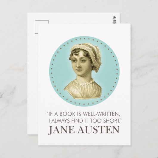 Carte Postale Jane Austen Portrait et citation sur la lecture (Devant / Derrière)