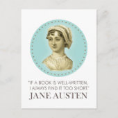 Carte Postale Jane Austen Portrait et citation sur la lecture (Devant)